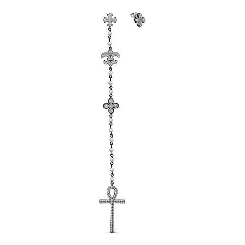 Серьги "Анх" с фианитами и жемчугом из серебра 925 пробы