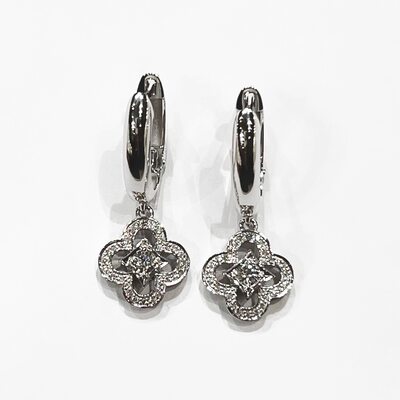 Серьги "Клевера" с бриллиантами из белого золота 585 пробы