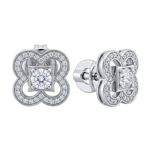 Серьги "Клевера" с бриллиантами из белого золота 585 пробы