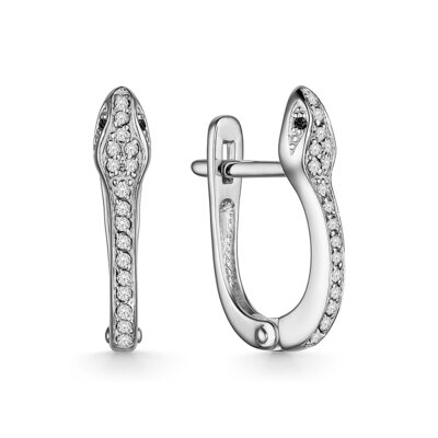 Серьги "Змея" с бриллиантами из белого золота 585 пробы