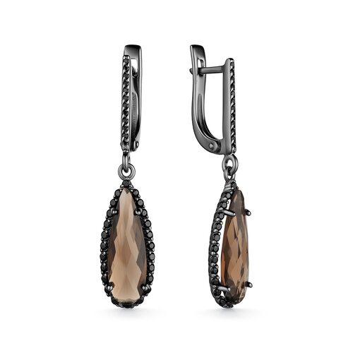 Серьги с раух-топазом и шпинелью из серебра 925 пробы