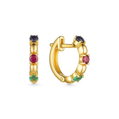 Серьги с изумрудами, рубинами и сапфирами из серебра 925 пробы с позолотой