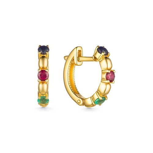 Серьги с изумрудами, рубинами и сапфирами из серебра 925 пробы