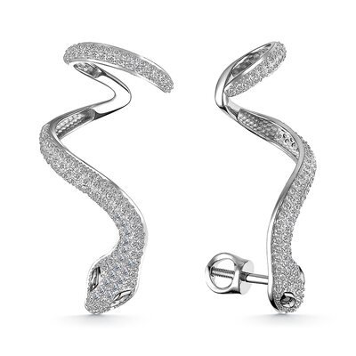 Пусеты "Змея" с бриллиантами из белого золота 585 пробы