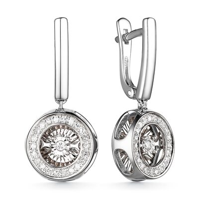 Серьги с танцующими бриллиантами из белого золота 585 пробы