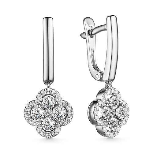 Серьги "Клевера" с бриллиантами из белого золота 585 пробы