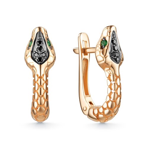 Серьги "Змеи" с изумрудами и бриллиантами из золота 585 пробы