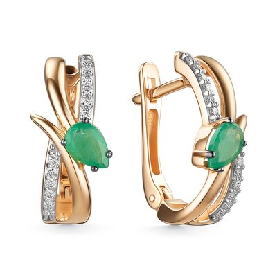 Серьги с изумрудами и бриллиантами из золота 585 пробы