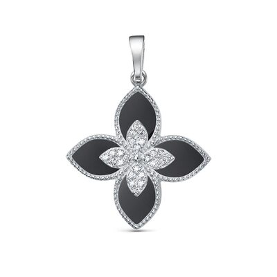 Подвеска "Цветок" с ониксом и фианитами из серебра 925 пробы