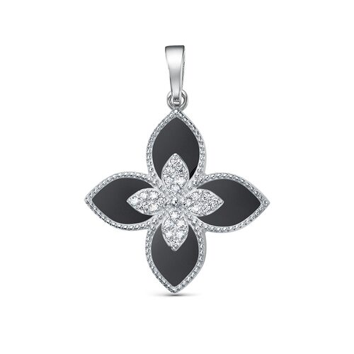 Подвеска "Цветок" с ониксом и фианитами из серебра 925 пробы
