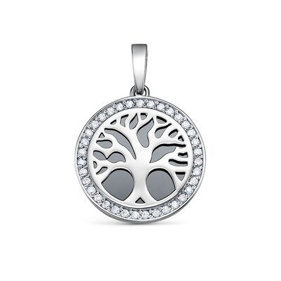 Подвеска "Дерево" с ониксом и фианитами из серебра 925 пробы