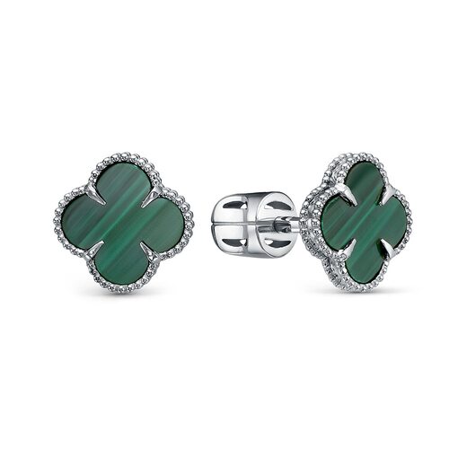 Серьги "Клевер" с малахитом из серебра 925 пробы