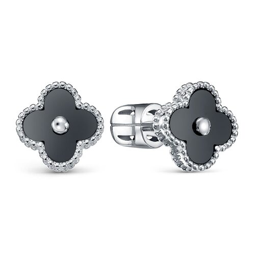 Серьги "Цветы" с ониксом из серебра 925 пробы