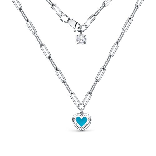 Колье "Сердце" с фианитами и эмалью из серебра 925 пробы