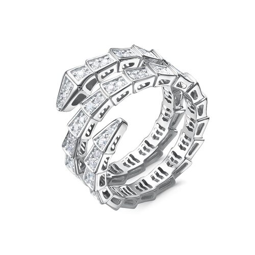 Кольцо "Змея" с фианитами из серебра 925 пробы