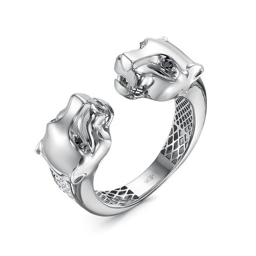 Кольцо "Пантеры" с фианитами из серебра 925 пробы