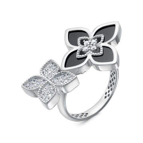 Кольцо с ониксом и фианитами из серебра 925 пробы