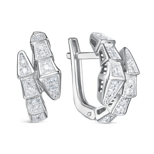 Серьги "Змеи" с фианитами из серебра 925 пробы