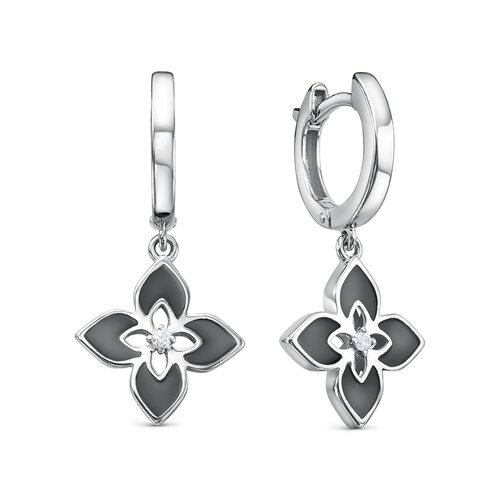 Серьги "Цветы" с ониксом и фианитами из серебра 925 пробы