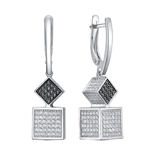 Серьги "Кубы" с фианитами из серебра 925 пробы