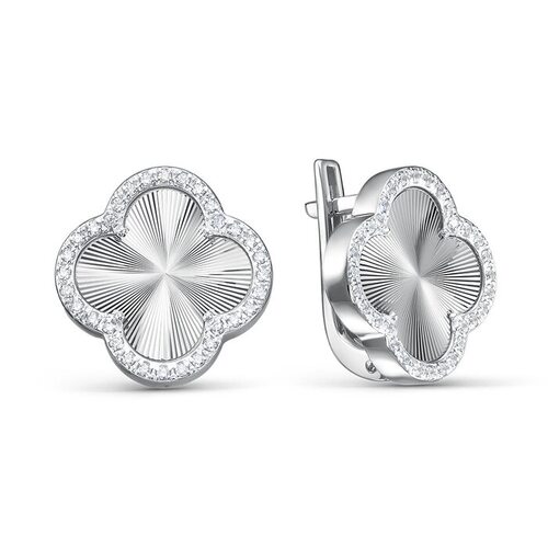 Серьги "Клевера" с фианитами из серебра 925 пробы