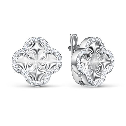 Серьги "Клевера" с фианитами из серебра 925 пробы