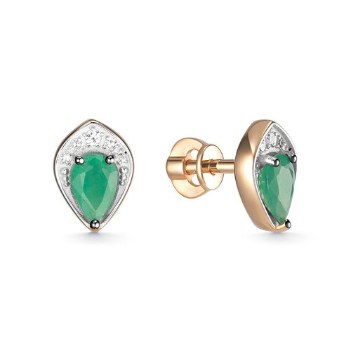 Пусеты с бриллиантами и изумрудами из золота 585 пробы