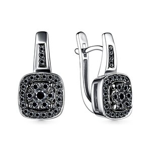 Серьги с черными бриллиантами из белого золота 585 пробы
