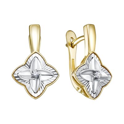 Серьги "Цветы" с бриллиантами из золота 585 пробы