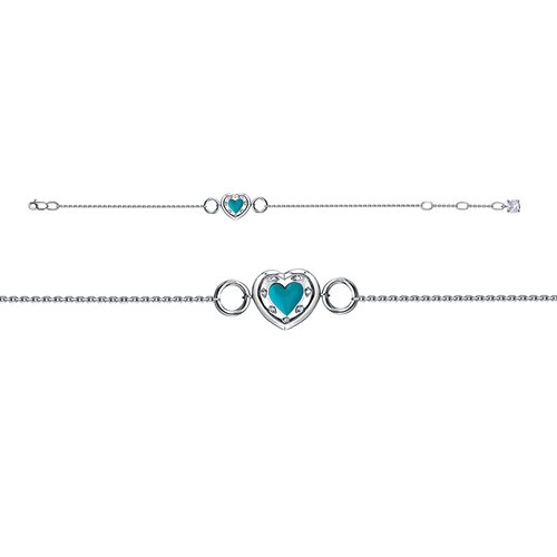 Браслет "Сердце" с фианитами и эмалью из серебра 925 пробы