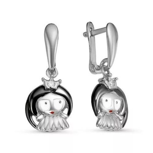 Серьги "Принцесса" с фианитами из серебра 925 пробы