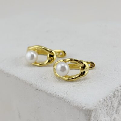 Серьги с жемчугом из серебра 925 пробы с позолотой