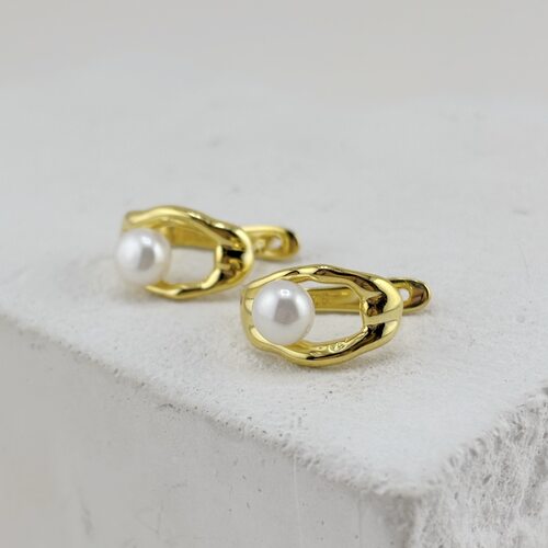 Серьги с жемчугом из серебра 925 пробы с позолотой