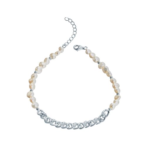Браслет с жемчугом и фианитом из серебра 925 пробы