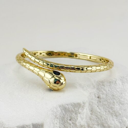 Браслет "Змея" с фианитами из серебра 925 пробы с позолотой