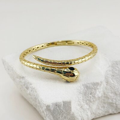 Браслет "Змея" с фианитами из серебра 925 пробы с позолотой