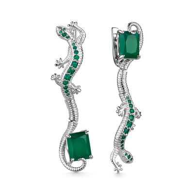 Серьги "Ящерицы" с агатом из серебра 925 пробы