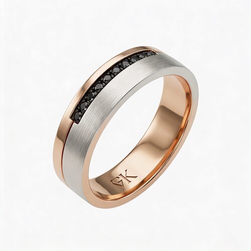 Кольцо обручальное с черными бриллиантами из золота 585 пробы