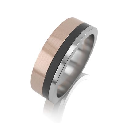 Кольцо обручальное с карбоном из золота 585 пробы