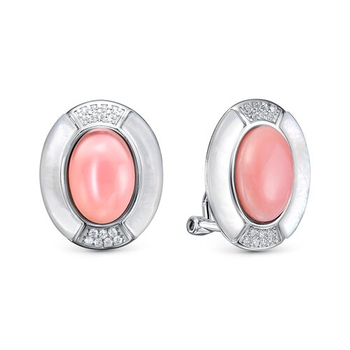 Серьги с перламутром и фианитами из серебра 925 пробы