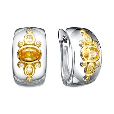 Серьги с фианитами из серебра 925 пробы с позолотой