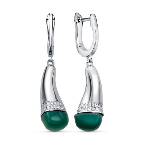 Серьги с фианитами и агатом из серебра 925 пробы