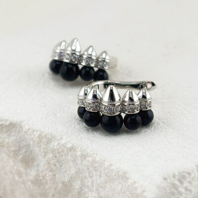 Серьги с фианитами и жемчугом из серебра 925 пробы