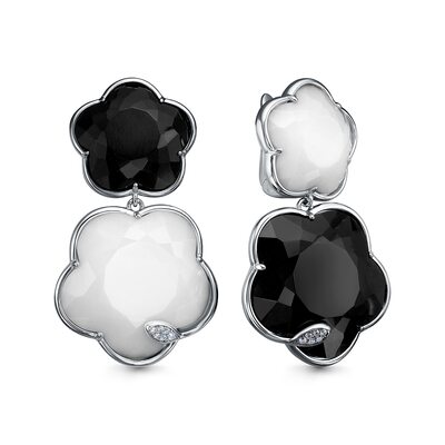 Серьги "Цветы" с ониксом, агатом и фианитами из серебра 925 пробы