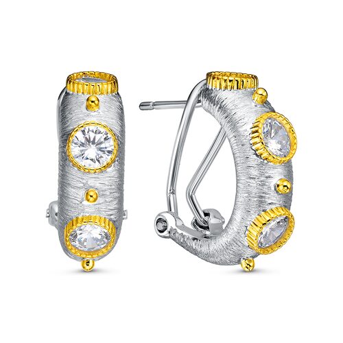 Серьги с фианитами из серебра 925 пробы с позолотой