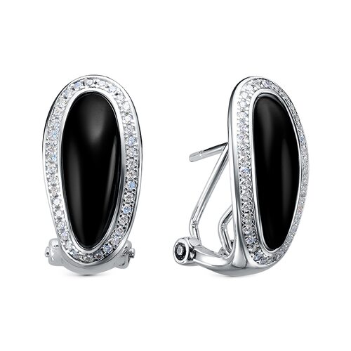 Серьги с фианитом и ониксом из серебра 925 пробы