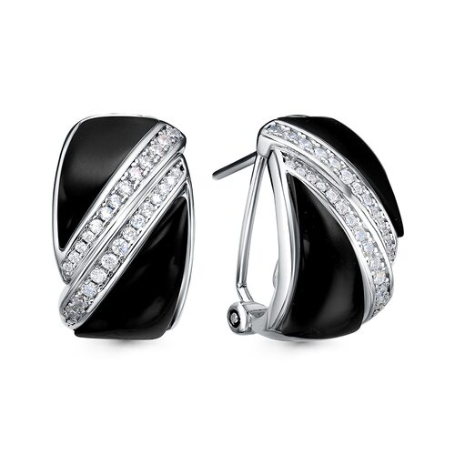 Серьги с ониксом и фианитами из серебра 925 пробы