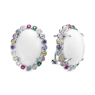 Серьги с агатом и фианитами из серебра 925 пробы