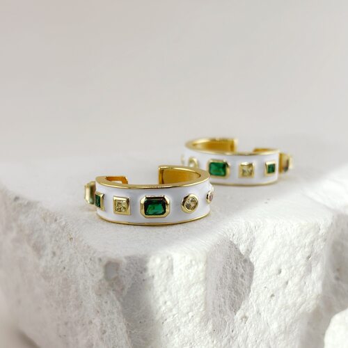 Серьги с фианитами и эмалью из серебра 925 пробы с позолотой