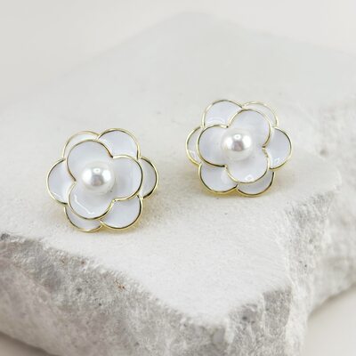 Серьги "Цветы" с перламутром и эмалью из серебра 925 пробы с позолотой